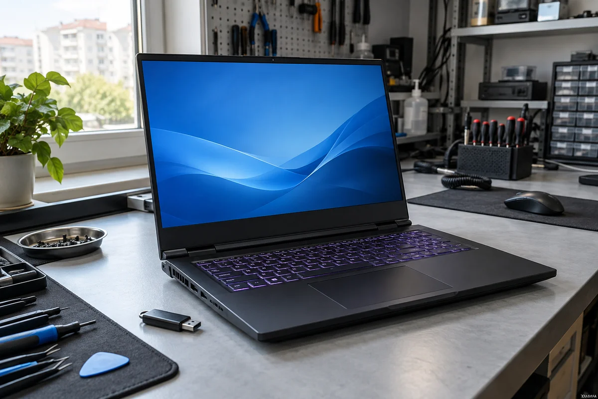 USB bellek ile kuruluma hazırlanan oyuncu laptopu